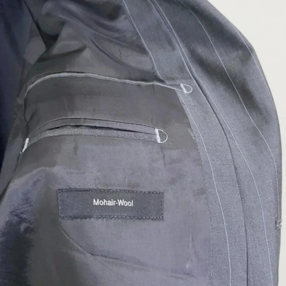 Hugo Boss Ryan/Win Mohair Wool Slim Fit Striped Double Button Blazer